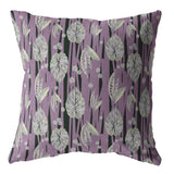 16” Lavender Black Fall Leaves Indoor Outdoor Throw Pillow