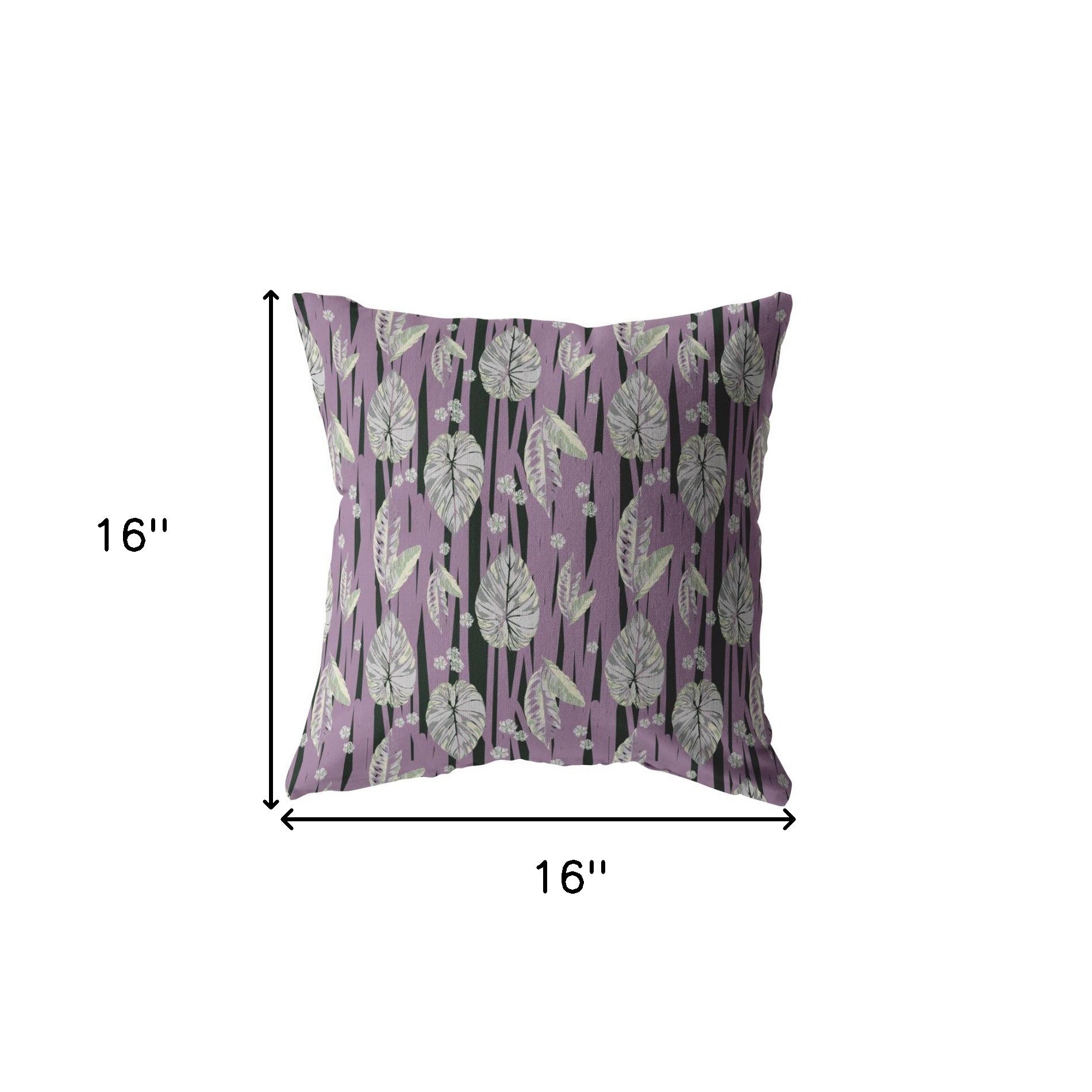 16” Lavender Black Fall Leaves Indoor Outdoor Throw Pillow