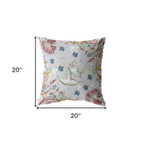 18" Gray Bird Zippered Indoor Outdoor Throw Pillow