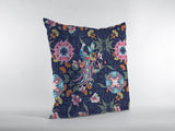 18" Navy Pink Peacock Indoor Outdoor Zippered Throw Pillow