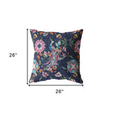 18" Navy Pink Peacock Indoor Outdoor Zippered Throw Pillow