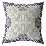 18" Gray Floral Frame Indoor Outdoor Zippered Throw Pillow