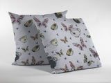 18" White Butterflies Indoor Outdoor Zippered Throw Pillow