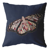 16" Denim Blue Butterfly Indoor Outdoor Zippered Throw Pillow