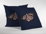 16" Denim Blue Butterfly Indoor Outdoor Zippered Throw Pillow