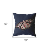 18" Denim Blue Butterfly Indoor Outdoor Zippered Throw Pillow