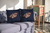 18" Denim Blue Butterfly Indoor Outdoor Zippered Throw Pillow