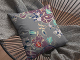 16" Purple Gray Garden Indoor Outdoor Zippered Throw Pillow