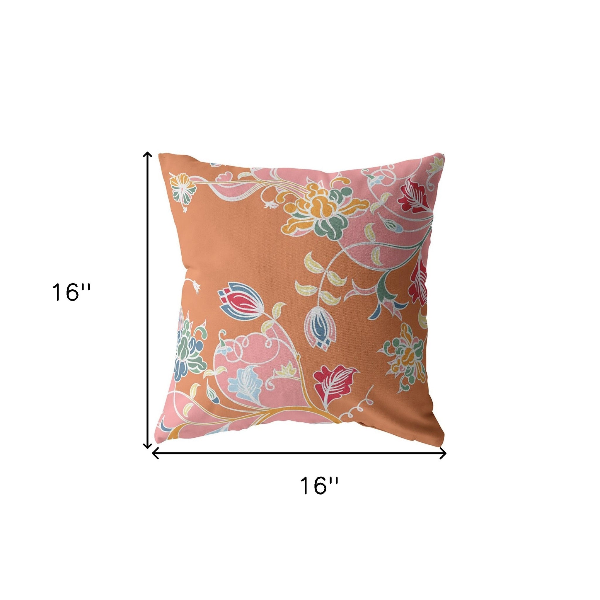 16" Pink Orange Garden Indoor Outdoor Zippered Throw Pillow