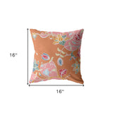 16" Pink Orange Garden Indoor Outdoor Zippered Throw Pillow