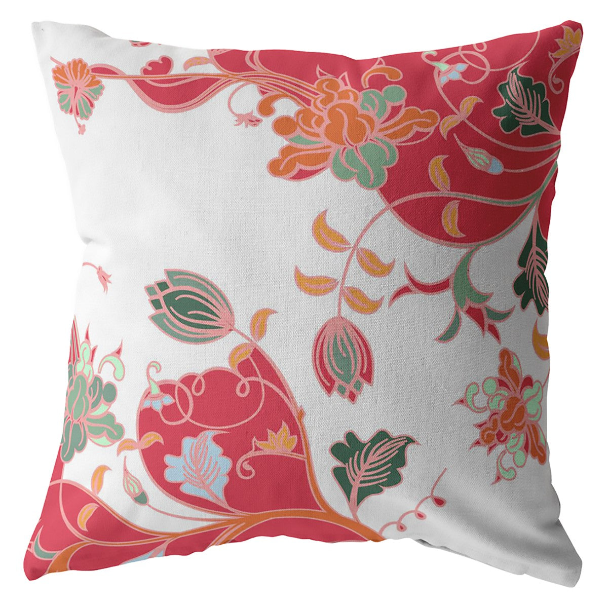 16" Red White Garden Indoor Outdoor Zippered Throw Pillow