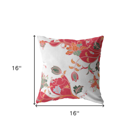 16" Red White Garden Indoor Outdoor Zippered Throw Pillow