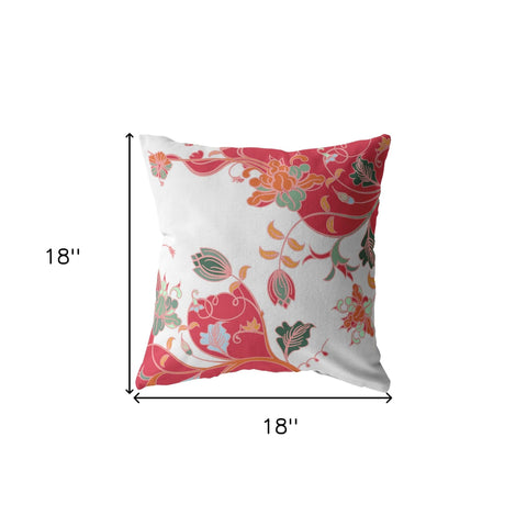 18" Red White Garden Indoor Outdoor Zippered Throw Pillow