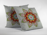 16" Orange Green Mandala Indoor Outdoor Zip Throw Pillow