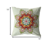 18" Orange Green Mandala Indoor Outdoor Zip Throw Pillow