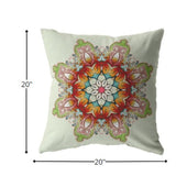 18" Orange Green Mandala Indoor Outdoor Zip Throw Pillow