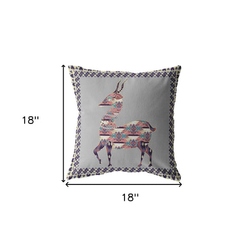 18" Purple Cream Boho Deer Indoor Outdoor Zippered Throw Pillow