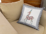 18" Blue White Boho Deer Indoor Outdoor Zippered Throw Pillow