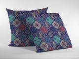 16” Navy Red Trellis Indoor Outdoor Zippered Throw Pillow