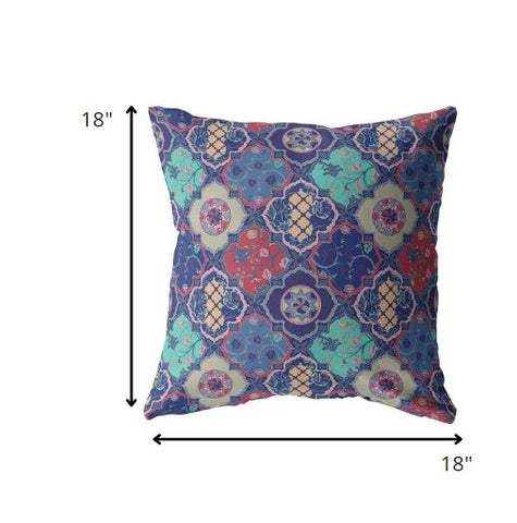 18” Navy Red Trellis Indoor Outdoor Zippered Throw Pillow