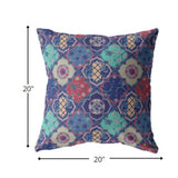 18” Navy Red Trellis Indoor Outdoor Zippered Throw Pillow