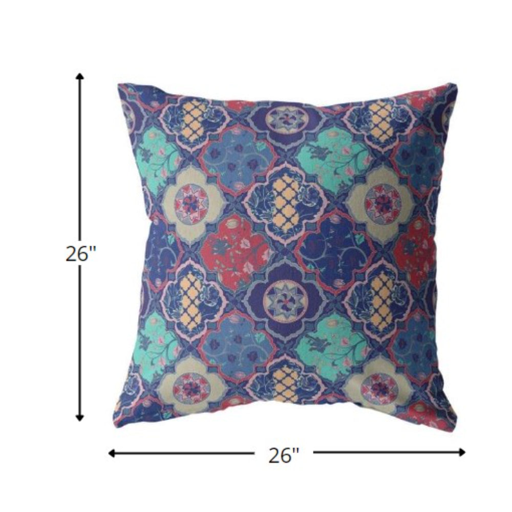 18” Navy Red Trellis Indoor Outdoor Zippered Throw Pillow