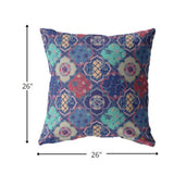 18” Navy Red Trellis Indoor Outdoor Zippered Throw Pillow