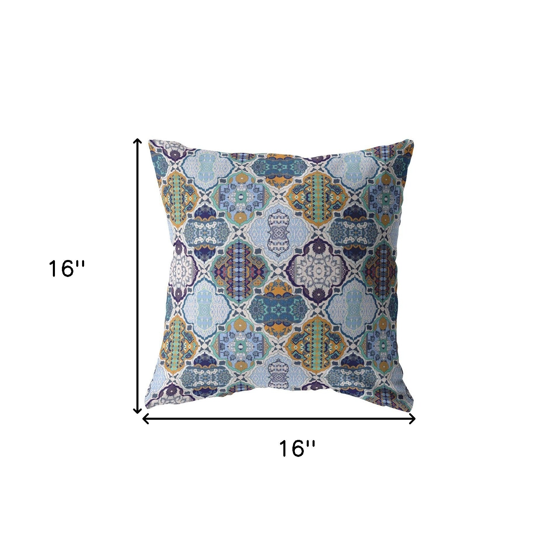 16” Orange Blue Trellis Indoor Outdoor Zippered Throw Pillow