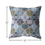 18” Orange Blue Trellis Indoor Outdoor Zippered Throw Pillow