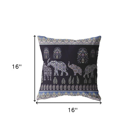 16” Purple Ornate Elephant Indoor Outdoor Zippered Throw Pillow