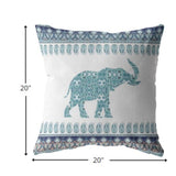 18” Teal Ornate Elephant Indoor Outdoor Zippered Throw Pillow