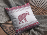 16” Red White Ornate Elephant Indoor Outdoor Zippered Throw Pillow