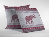 18” Red White Ornate Elephant Indoor Outdoor Zippered Throw Pillow