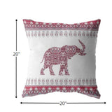 18” Red White Ornate Elephant Indoor Outdoor Zippered Throw Pillow