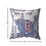 18” Blue Purple Ornate Elephant Indoor Outdoor Zippered Throw Pillow