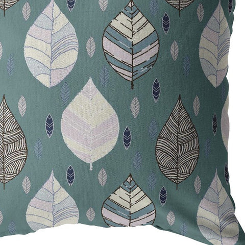 16” Pine Green Leaves Indoor Outdoor Zippered Throw Pillow