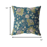 16” Teal Green Jacobean Indoor Outdoor Zippered Throw Pillow