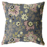 16” Gray Pink Jacobean Indoor Outdoor Zippered Throw Pillow