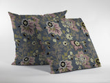 16” Gray Pink Jacobean Indoor Outdoor Zippered Throw Pillow