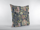 16” Gray Pink Jacobean Indoor Outdoor Zippered Throw Pillow