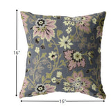 16” Gray Pink Jacobean Indoor Outdoor Zippered Throw Pillow