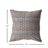 16” Purple Yellow Geofloral Indoor Outdoor Zippered Throw Pillow