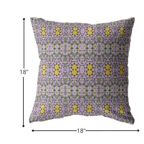 18” Purple Yellow Geofloral Indoor Outdoor Zippered Throw Pillow