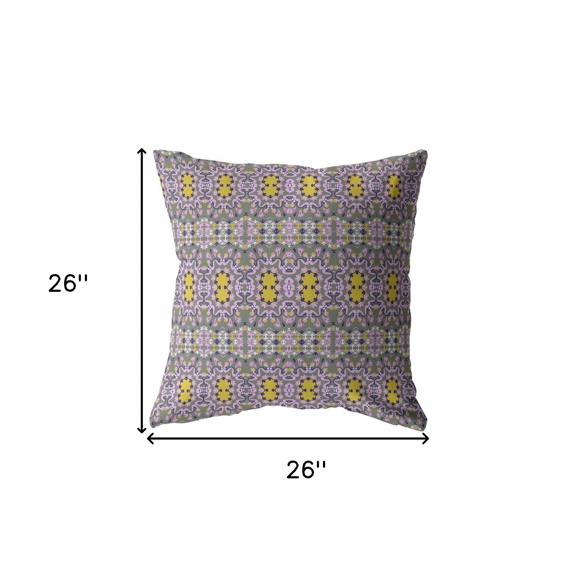 18” Purple Yellow Geofloral Indoor Outdoor Zippered Throw Pillow