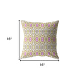 16” Yellow Lavender Geofloral Indoor Outdoor Zippered Throw Pillow