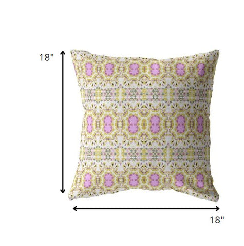 18” Yellow Lavender Geofloral Indoor Outdoor Zippered Throw Pillow