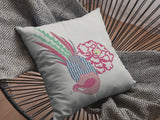 16” Pink White Peacock Indoor Outdoor Zippered Throw Pillow