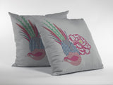 16” Pink White Peacock Indoor Outdoor Zippered Throw Pillow