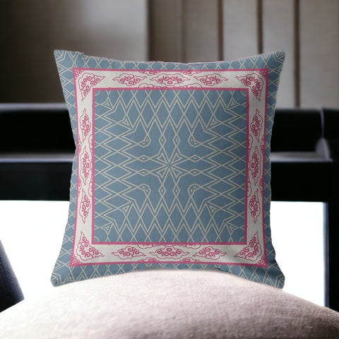 16" Pink Blue Nest Ornate Frame Indoor Outdoor Zippered Throw Pillow