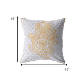 16” Gold Gray Hamsa Indoor Outdoor Zippered Throw Pillow